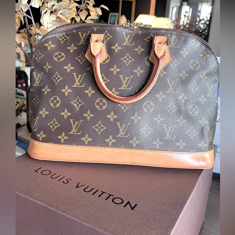 Louis Vuitton Brown Monogram Satchel with Tan Leather Trim